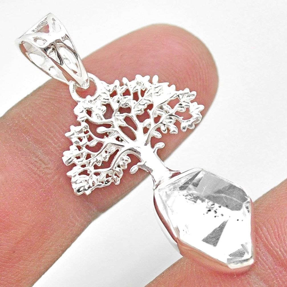 5.63cts natural white herkimer diamond 925 silver tree of life pendant t29712