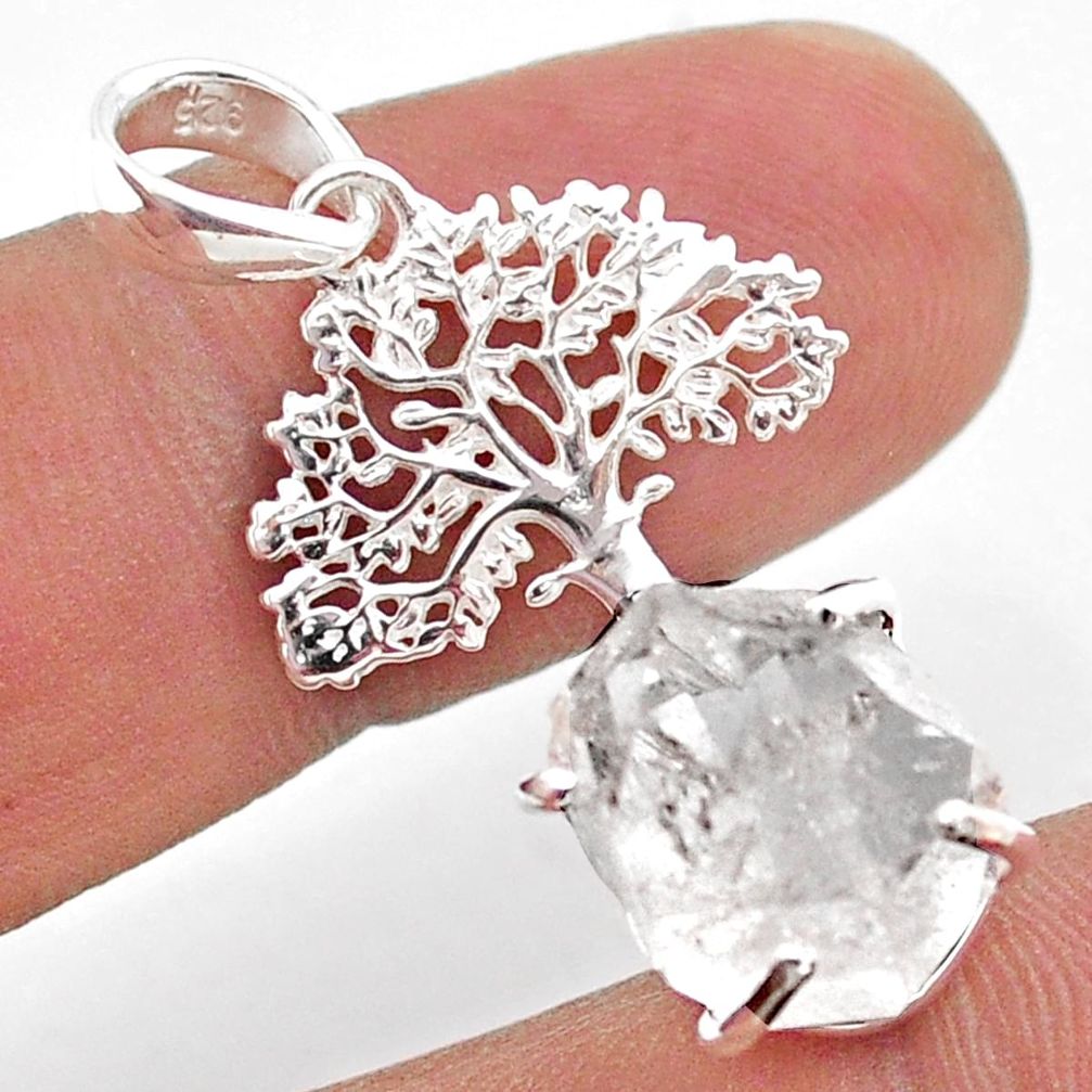 6.82cts natural white herkimer diamond 925 silver tree of life pendant t49049