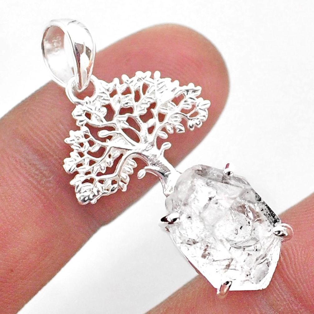7.69cts natural white herkimer diamond 925 silver tree of life pendant t49057