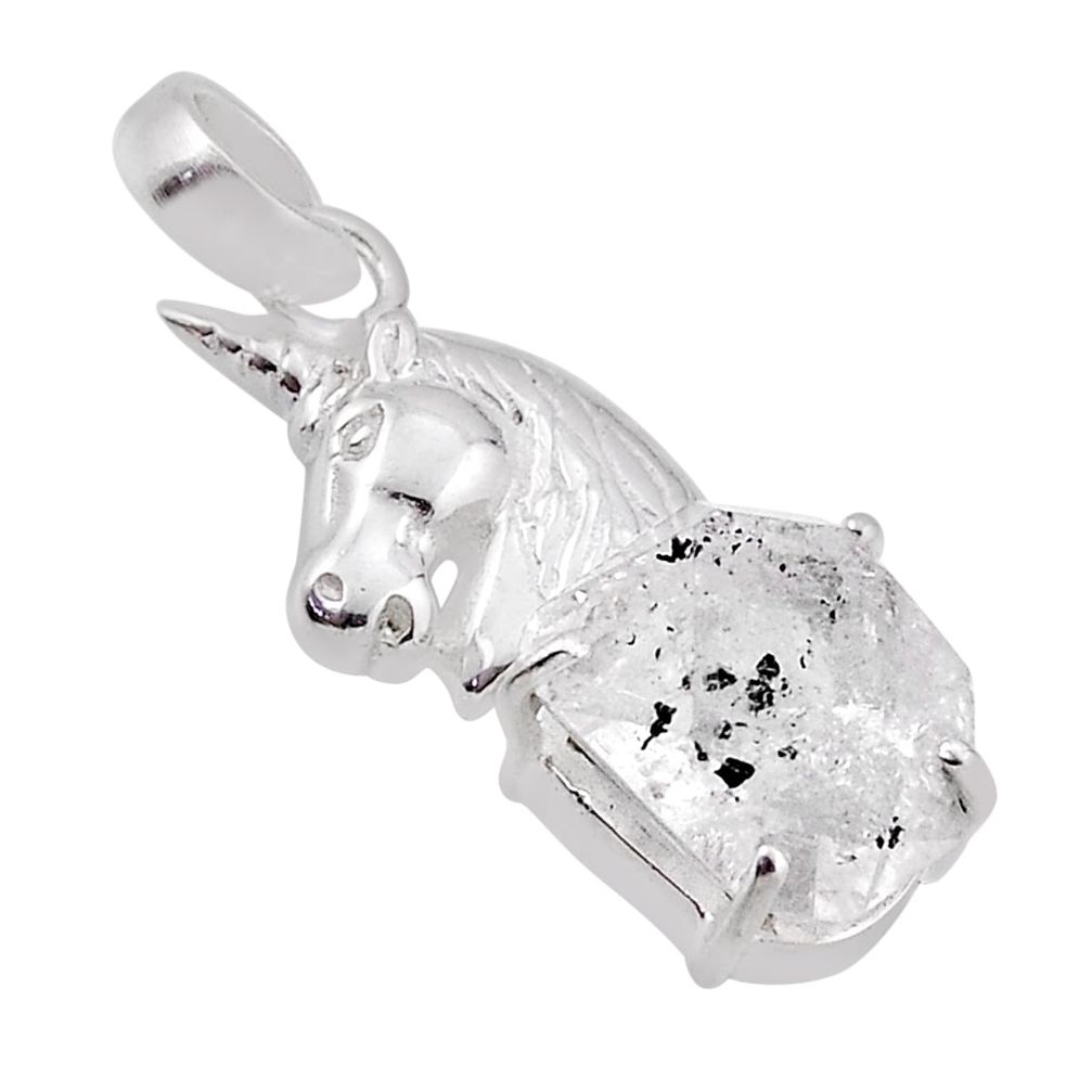 8.99cts natural white herkimer diamond 925 sterling silver horse pendant n34608