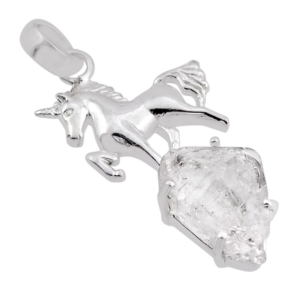 10.64cts natural white herkimer diamond 925 sterling silver horse pendant n34612