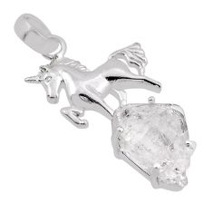 10.64cts natural white herkimer diamond 925 sterling silver horse pendant n34612