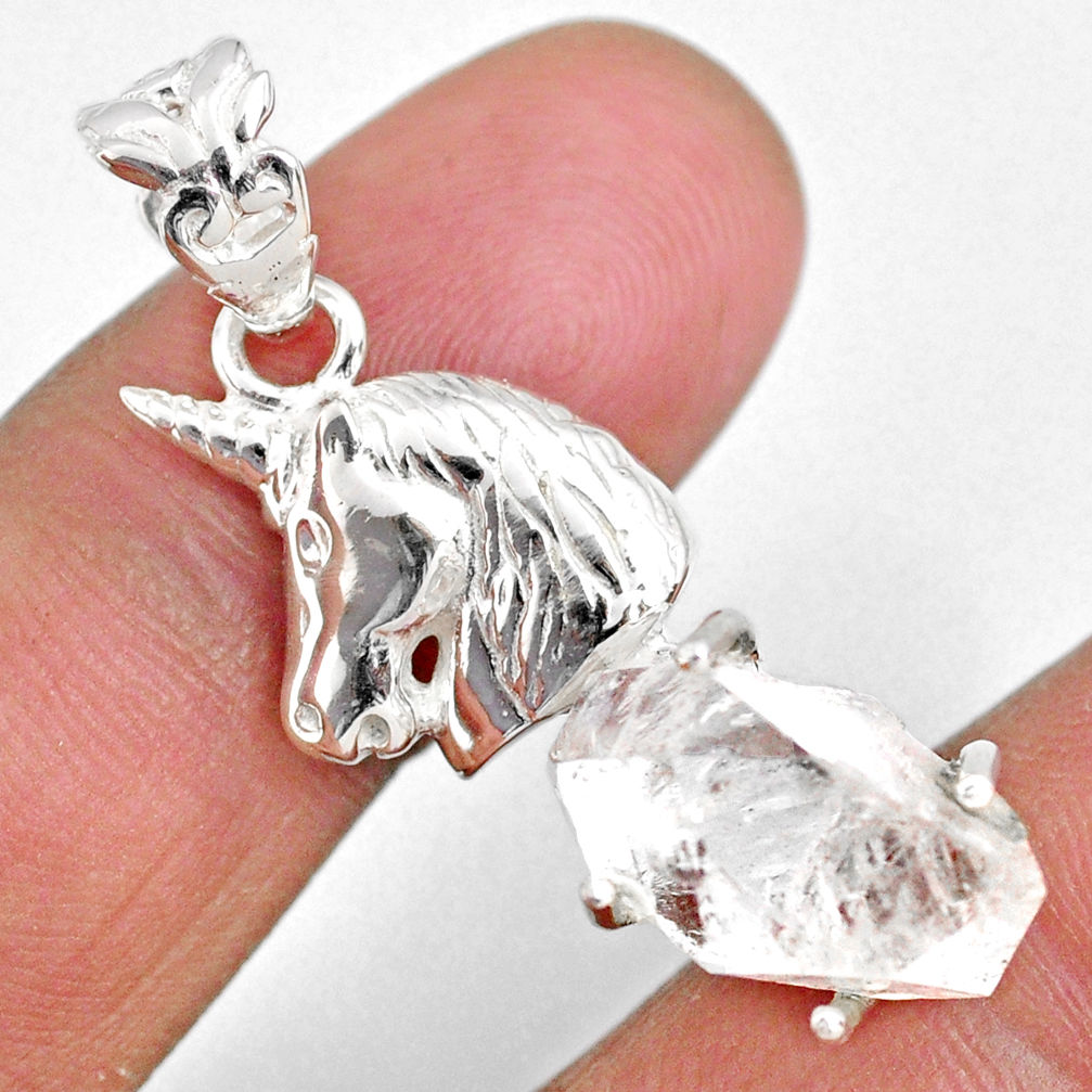 9.65cts natural white herkimer diamond 925 sterling silver horse pendant r63074