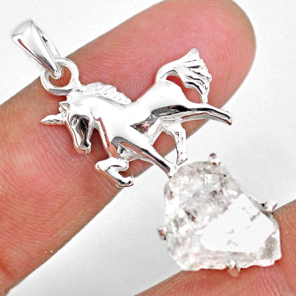 7.83cts natural white herkimer diamond 925 sterling silver horse pendant r63080