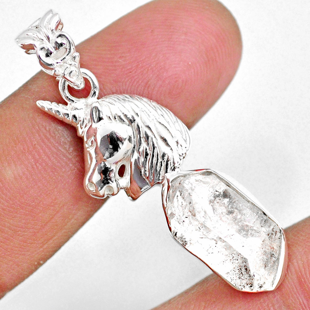 10.60cts natural white herkimer diamond 925 sterling silver horse pendant r63092