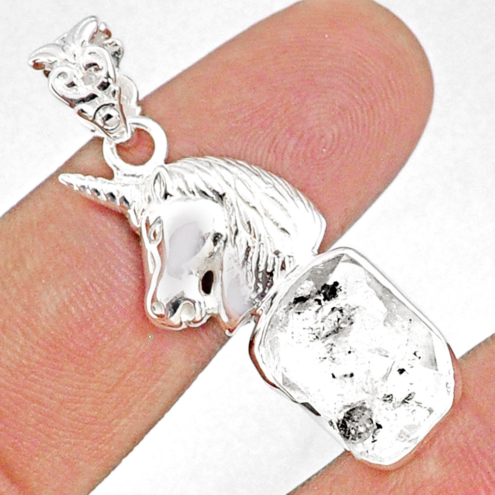 9.61cts natural white herkimer diamond 925 sterling silver horse pendant r69694