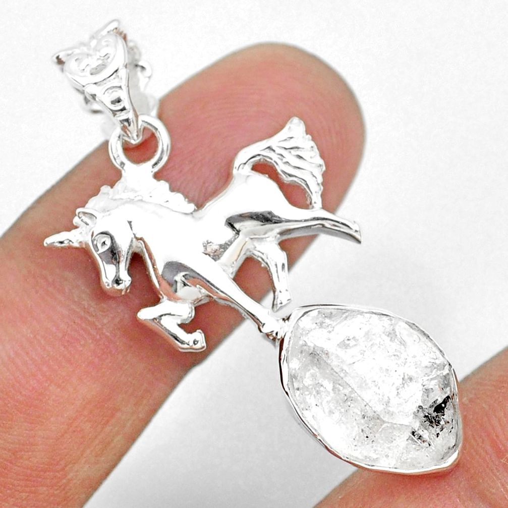 6.83cts natural white herkimer diamond 925 sterling silver horse pendant r73653