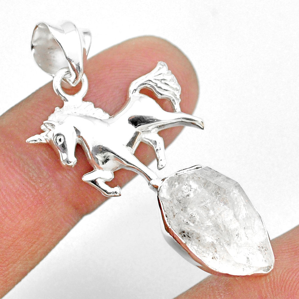 11.19cts natural white herkimer diamond 925 sterling silver horse pendant r73654