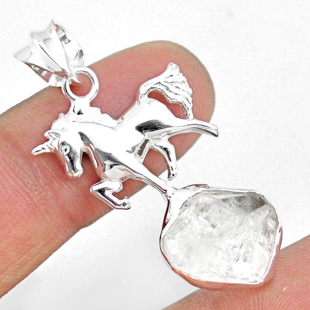 9.32cts natural white herkimer diamond 925 sterling silver horse pendant r73656