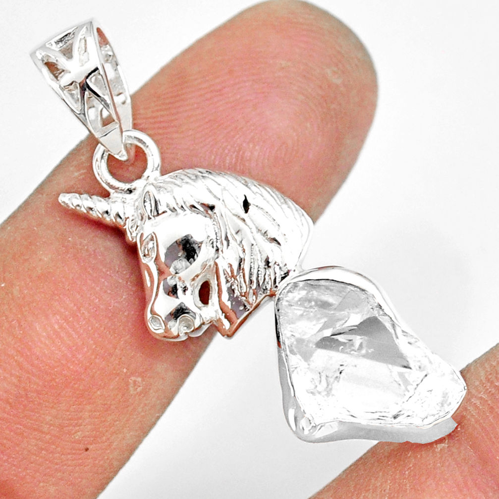 7.35cts natural white herkimer diamond 925 sterling silver horse pendant r80941