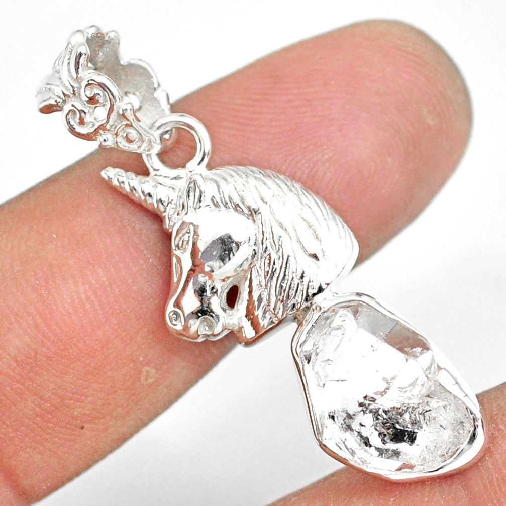 6.84cts natural white herkimer diamond 925 sterling silver horse pendant r80958