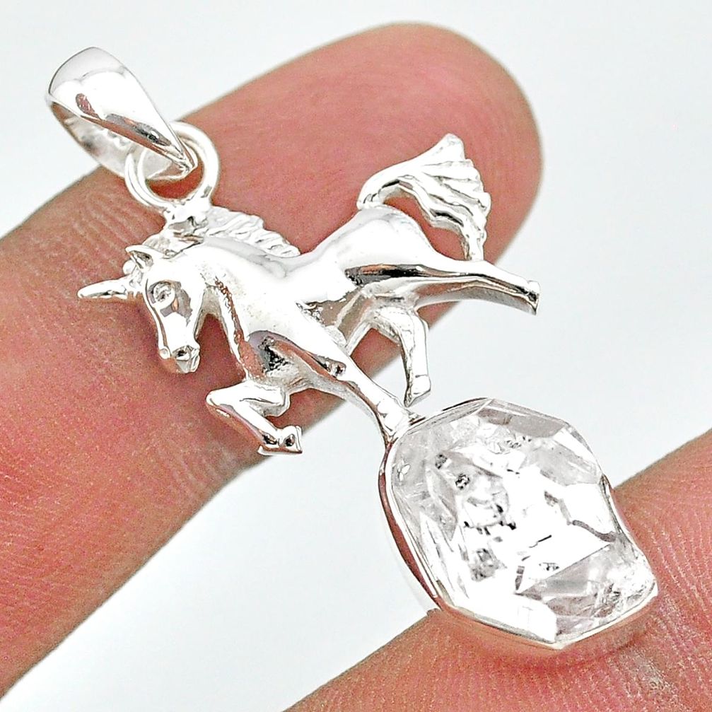 7.67cts natural white herkimer diamond 925 sterling silver horse pendant t29661