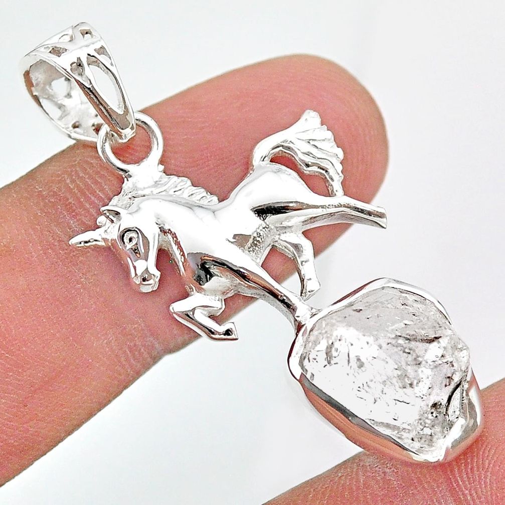 7.67cts natural white herkimer diamond 925 sterling silver horse pendant t29672