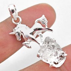 7.12cts natural white herkimer diamond 925 sterling silver horse pendant t49042