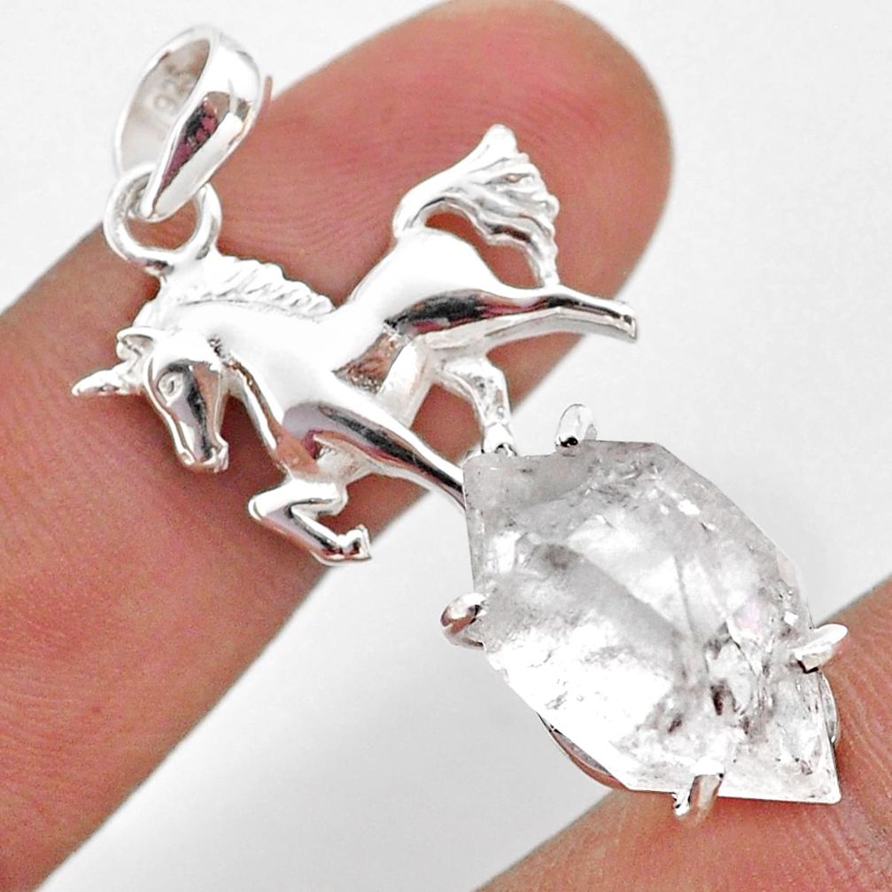 10.02cts natural white herkimer diamond 925 sterling silver horse pendant t49047