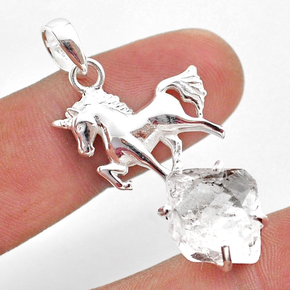 8.14cts natural white herkimer diamond 925 sterling silver horse pendant t49052