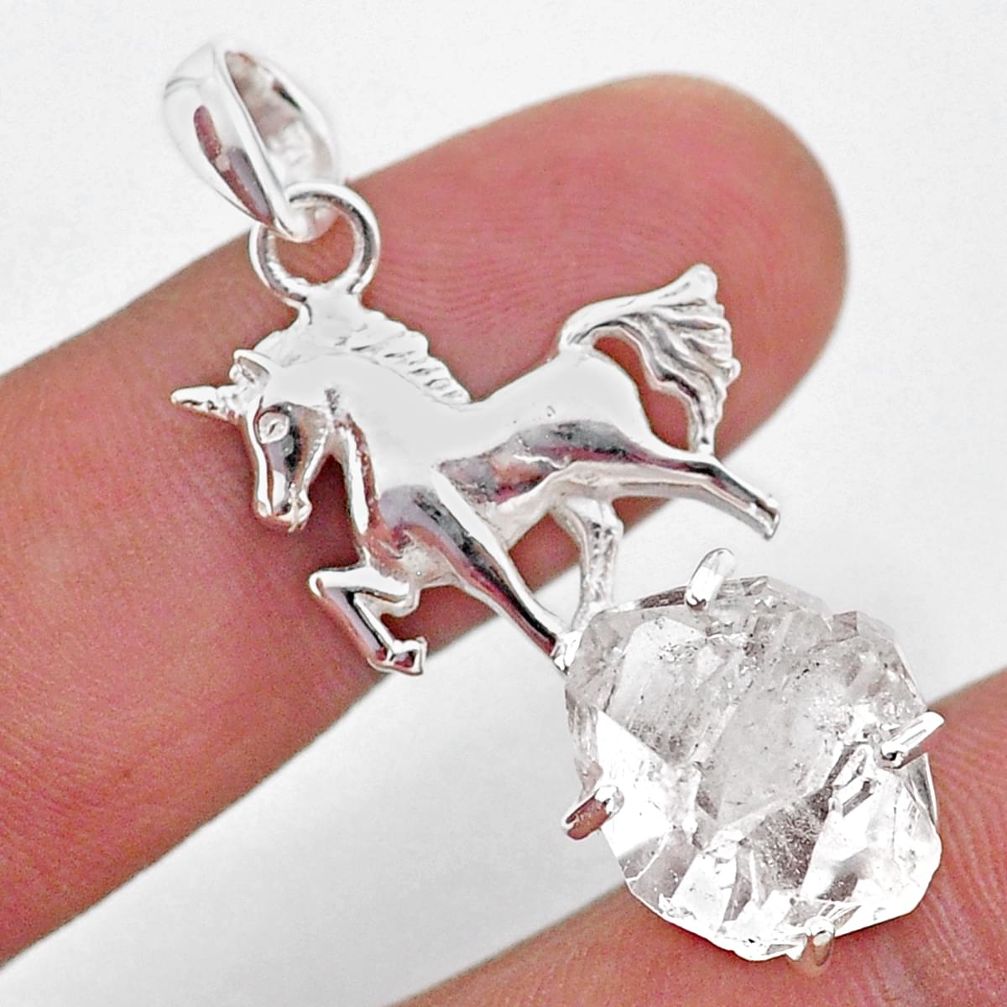 7.66cts natural white herkimer diamond 925 sterling silver horse pendant t49060