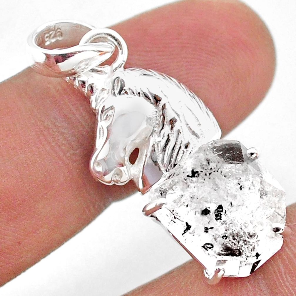 6.83cts natural white herkimer diamond 925 sterling silver horse pendant t49061