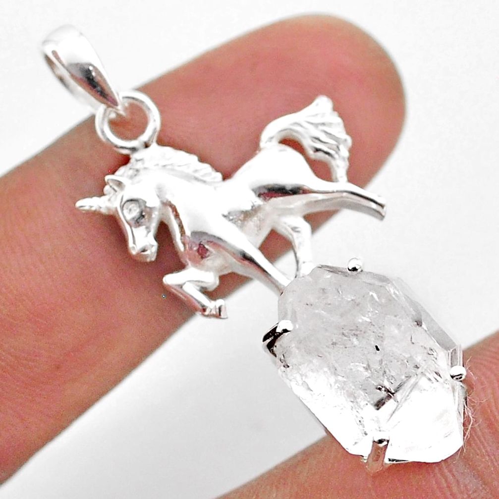 8.42cts natural white herkimer diamond 925 sterling silver horse pendant t49064