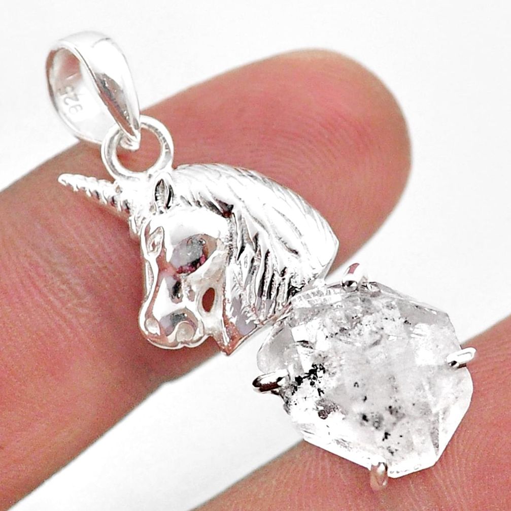 7.62cts natural white herkimer diamond 925 sterling silver horse pendant t49068