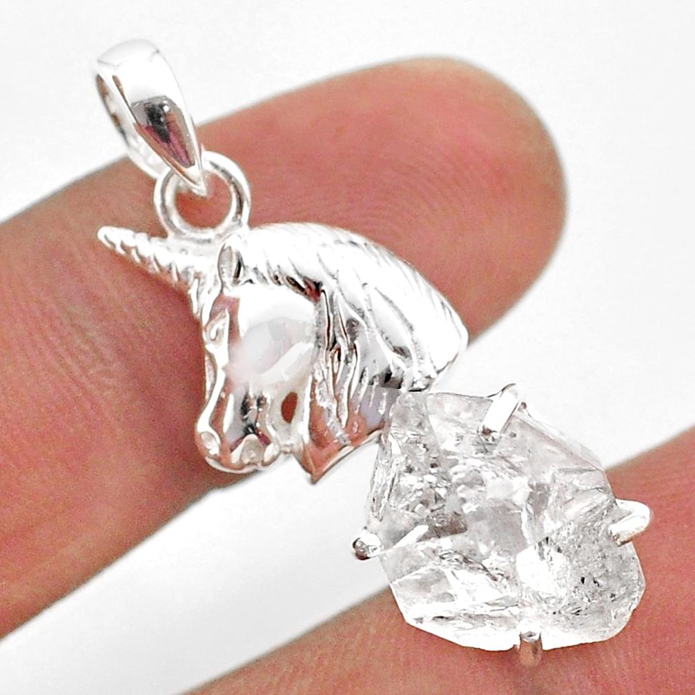 7.63cts natural white herkimer diamond 925 sterling silver horse pendant t49071