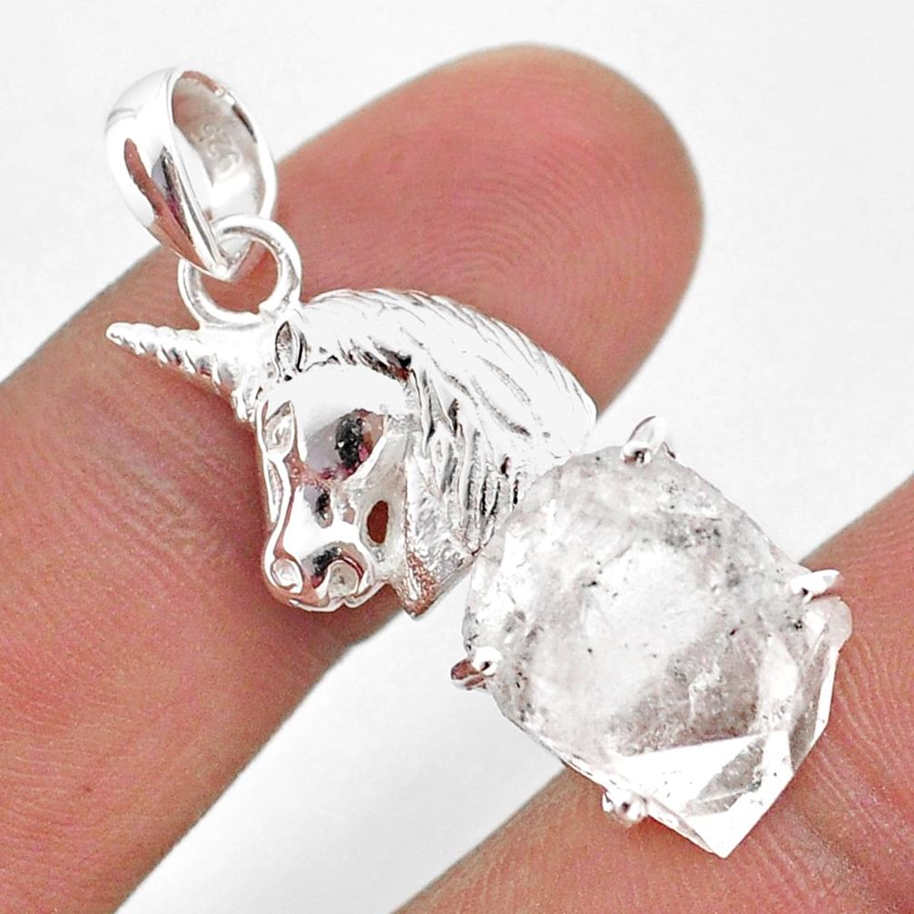 7.83cts natural white herkimer diamond 925 sterling silver horse pendant t49073