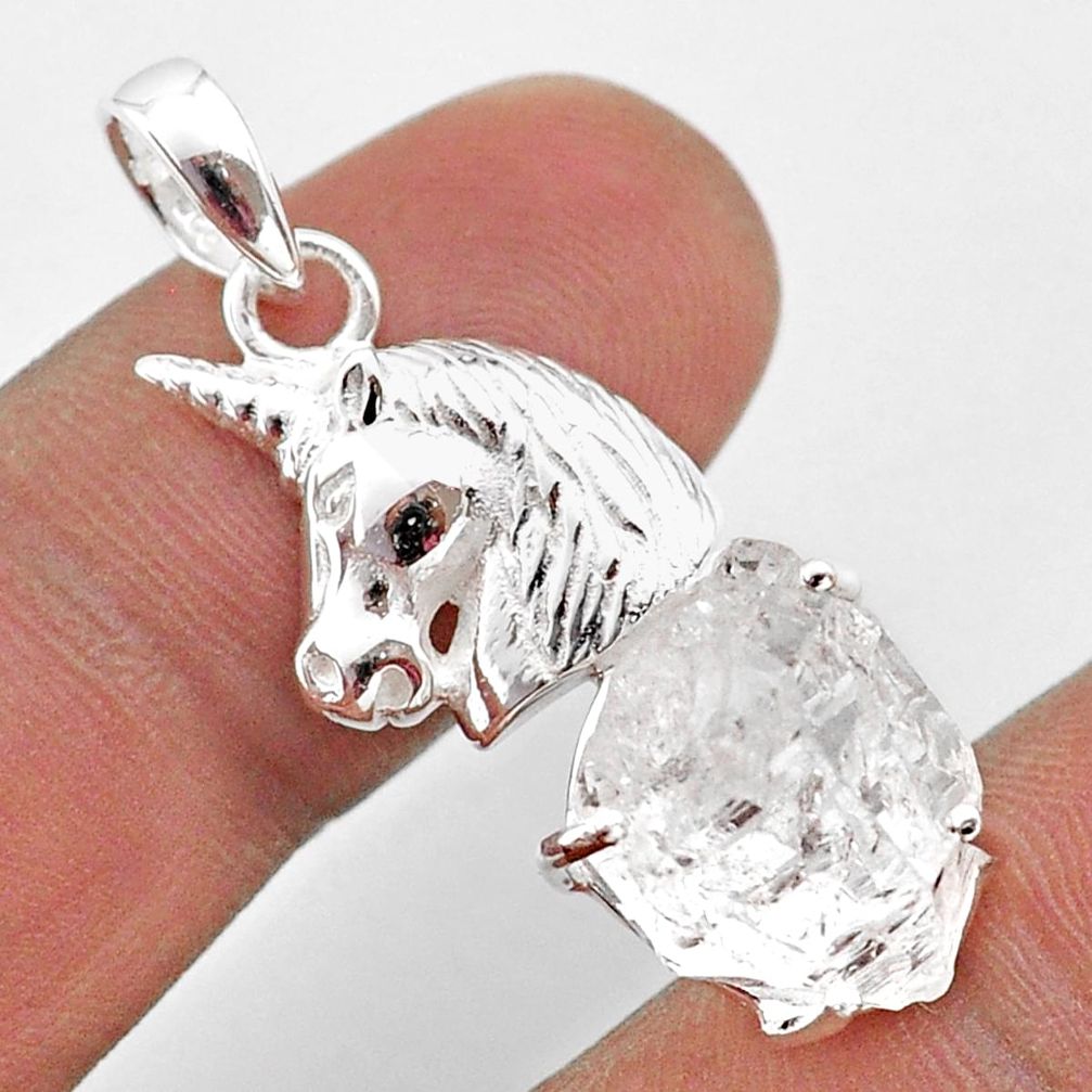 7.83cts natural white herkimer diamond 925 sterling silver horse pendant t49076