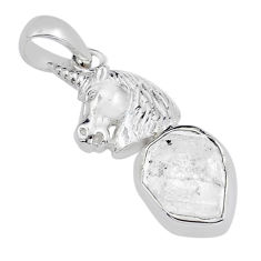 5.87cts natural white herkimer diamond 925 sterling silver horse pendant u94581