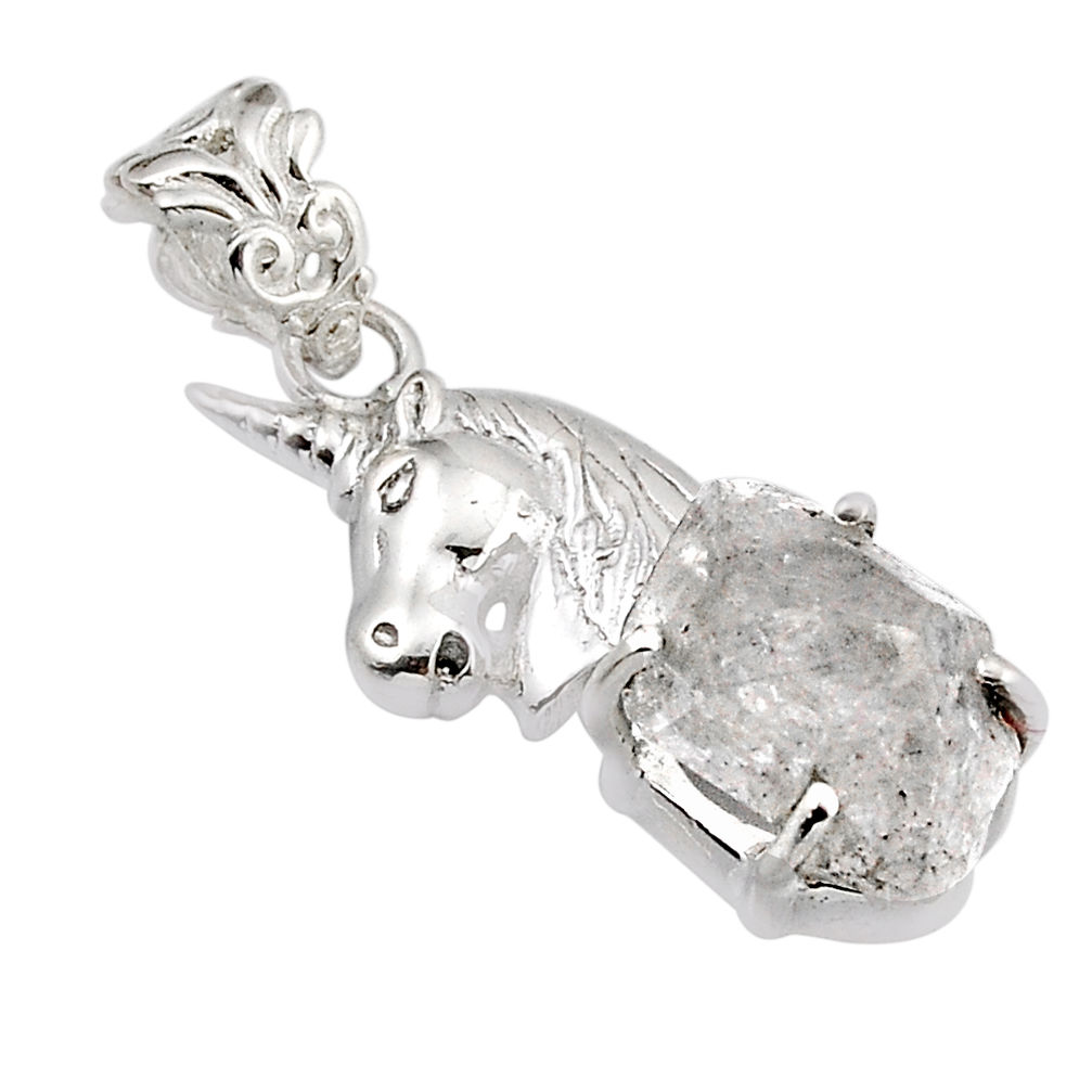 7.13cts natural white herkimer diamond 925 sterling silver horse pendant y55594