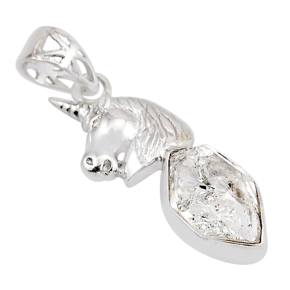 6.31cts natural white herkimer diamond 925 sterling silver horse pendant y55597