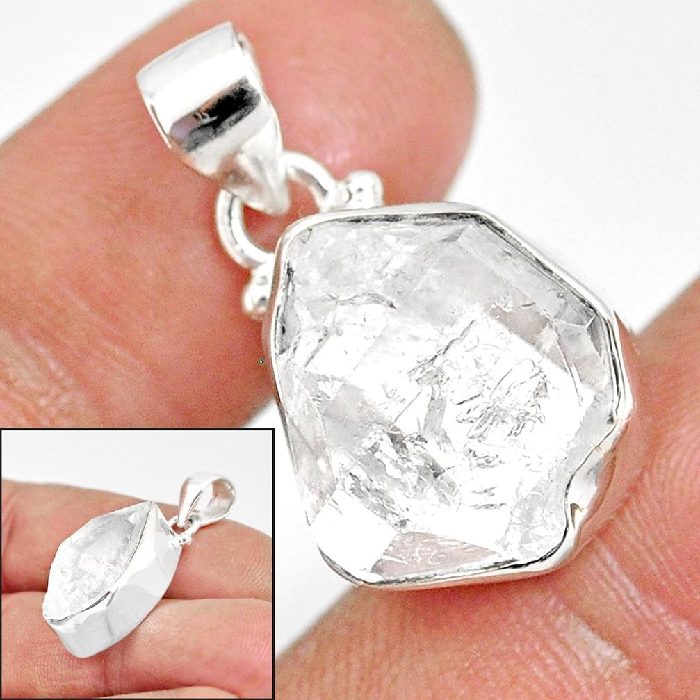 13.87cts natural white herkimer diamond 925 sterling silver pendant r85402