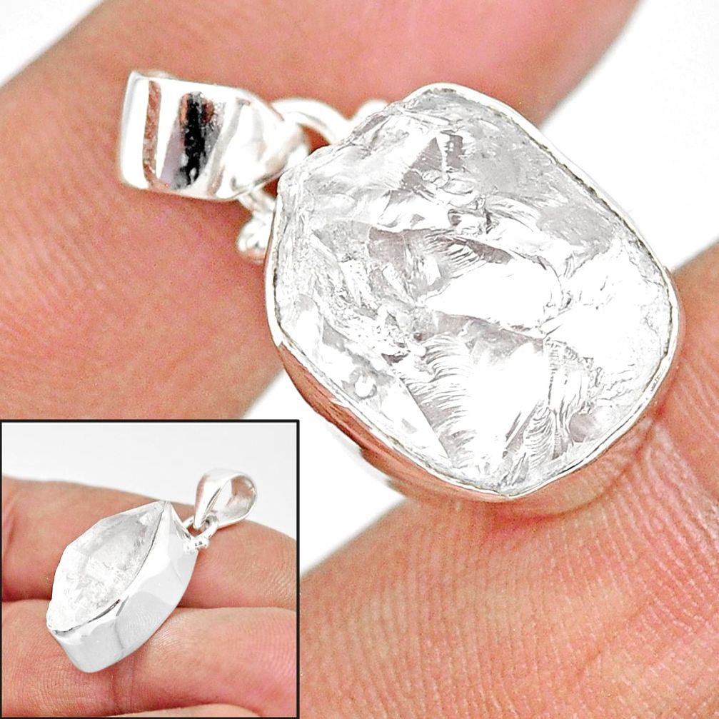 12.99cts natural white herkimer diamond 925 sterling silver pendant r85404