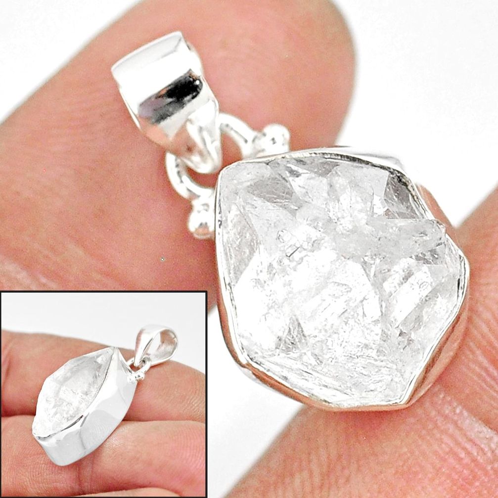 12.99cts natural white herkimer diamond 925 sterling silver pendant r85408