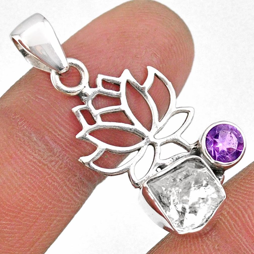 6.52cts natural white herkimer diamond amethyst 925 silver flower pendant r61409