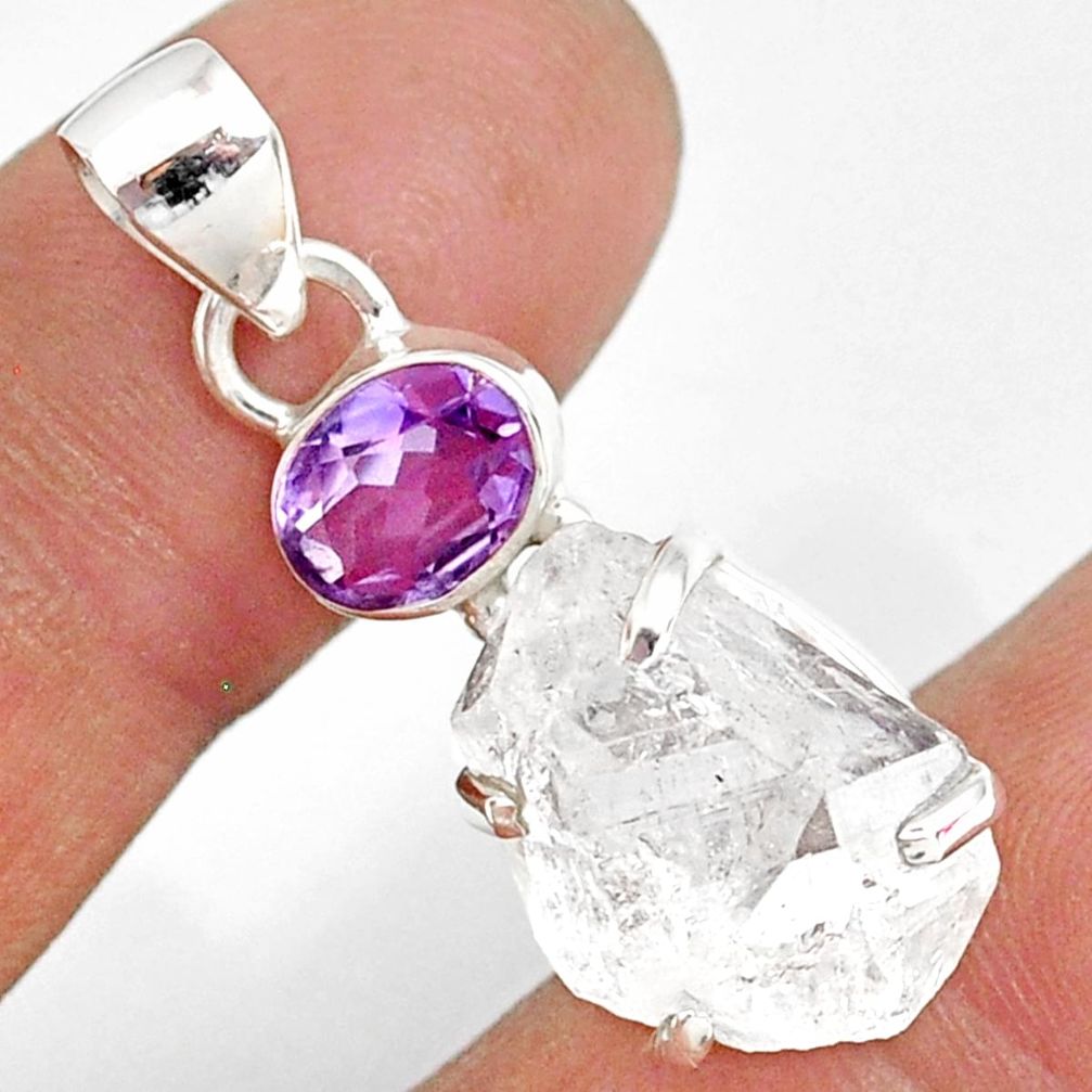 13.68cts natural white herkimer diamond amethyst 925 silver pendant r87779