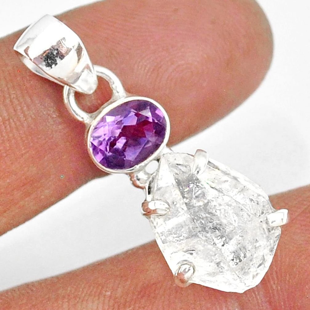 12.56cts natural white herkimer diamond amethyst 925 silver pendant r87780