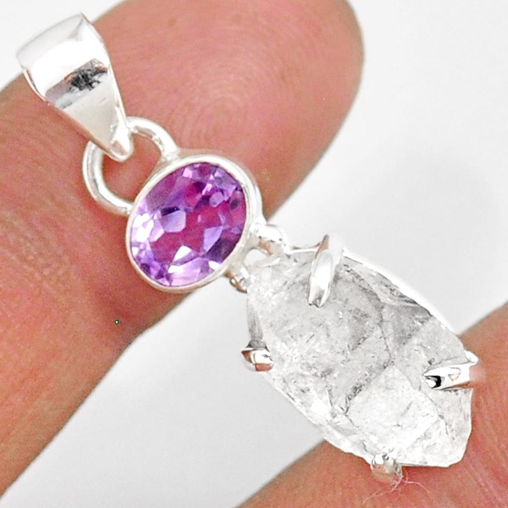 11.62cts natural white herkimer diamond amethyst 925 silver pendant r87785