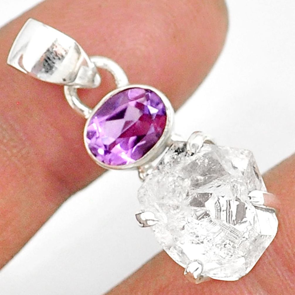 12.09cts natural white herkimer diamond amethyst 925 silver pendant r87790