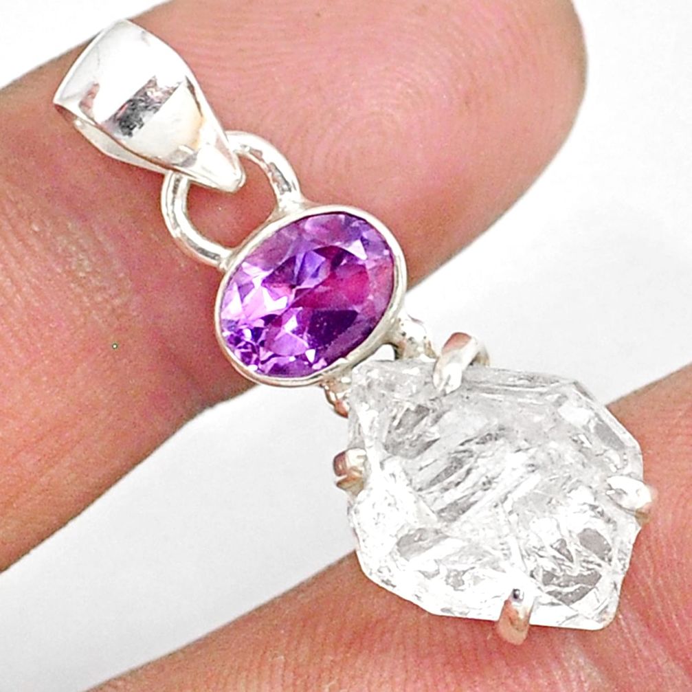 10.48cts natural white herkimer diamond amethyst 925 silver pendant r87799
