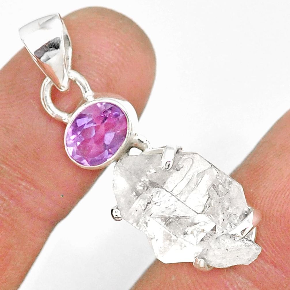 12.71cts natural white herkimer diamond amethyst 925 silver pendant r87817