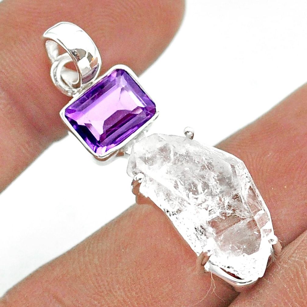 14.79cts natural white herkimer diamond amethyst 925 silver pendant t49496