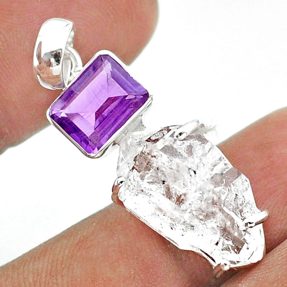  white herkimer diamond amethyst 925 silver pendant t49507