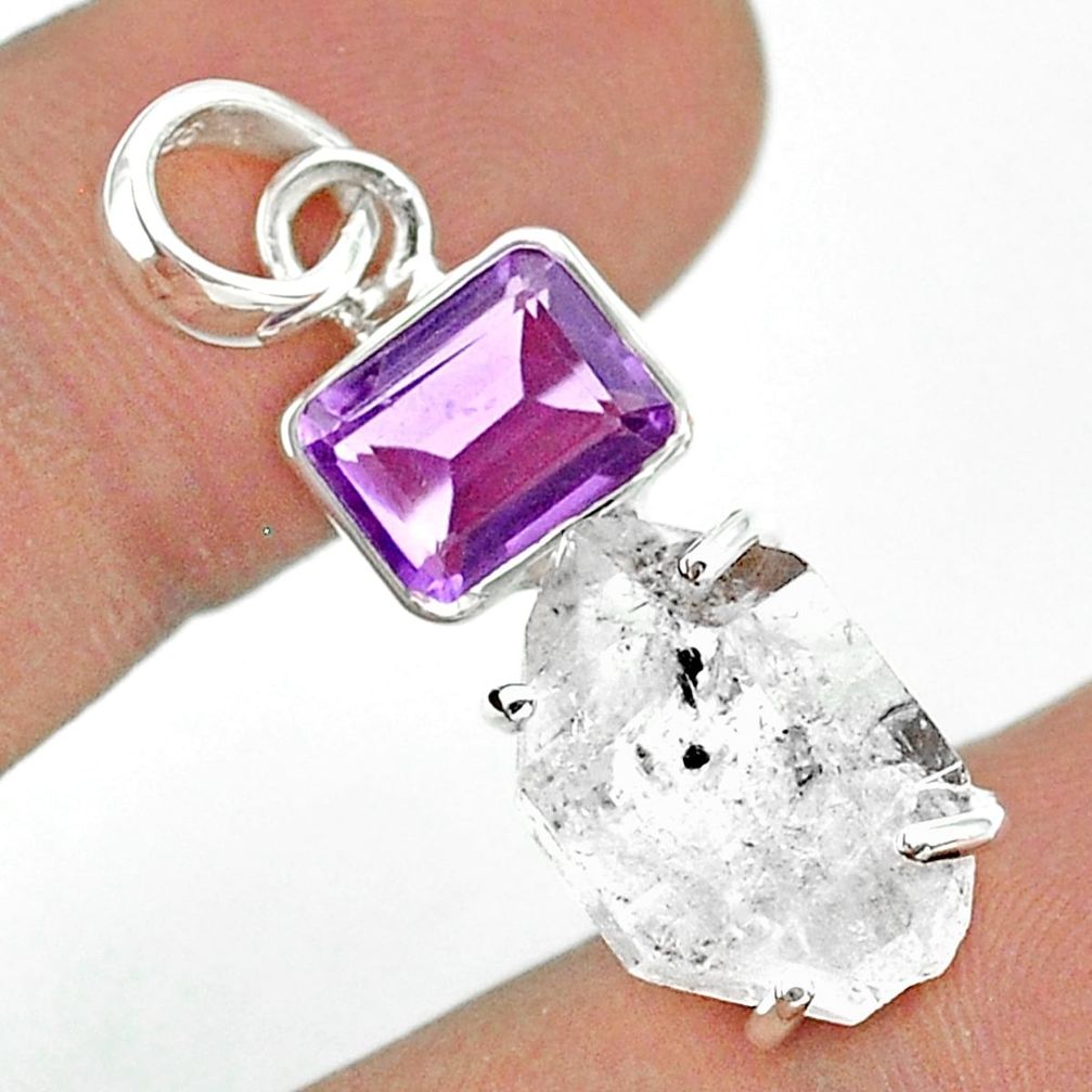 13.08cts natural white herkimer diamond amethyst 925 silver pendant t49511
