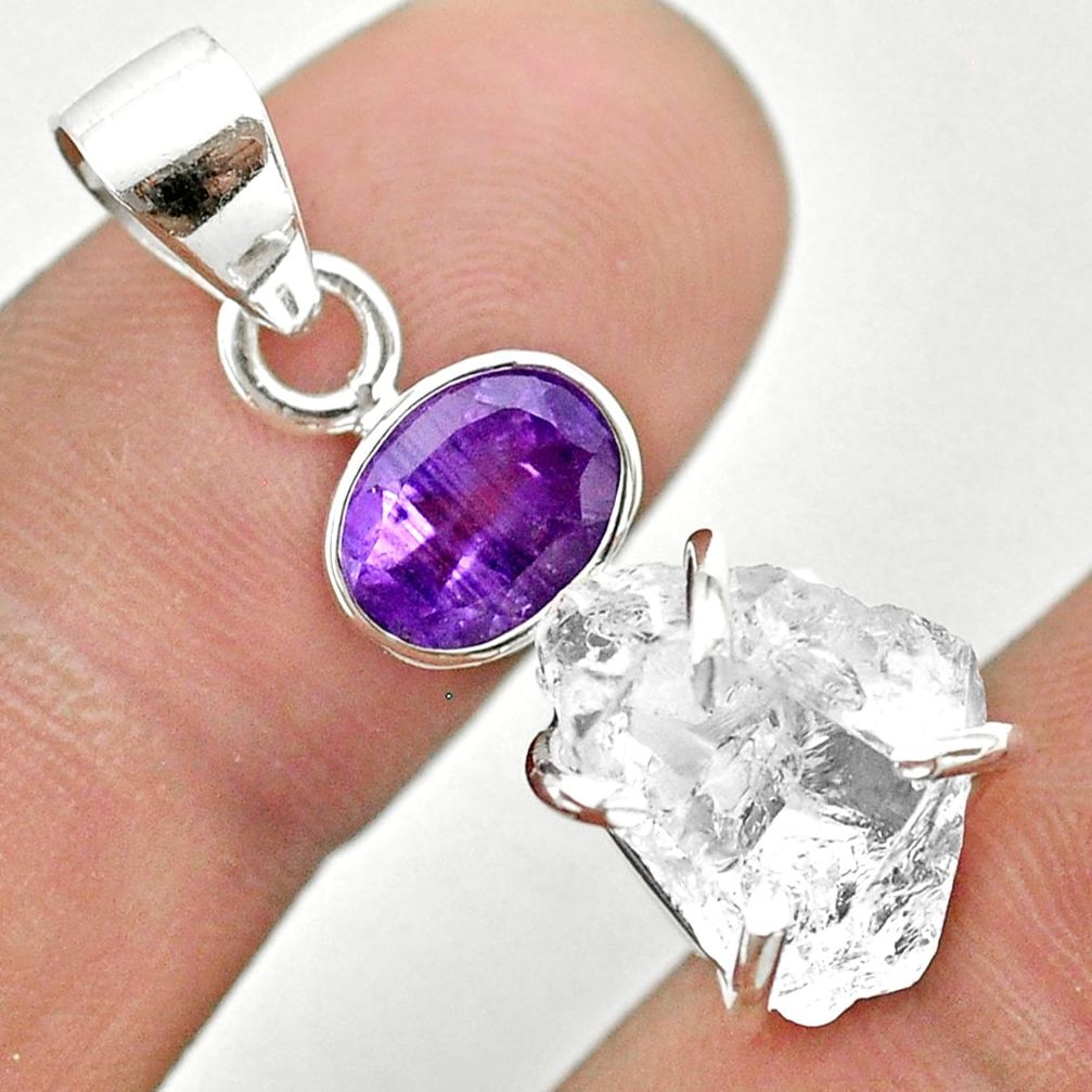  white herkimer diamond amethyst 925 silver pendant t50141