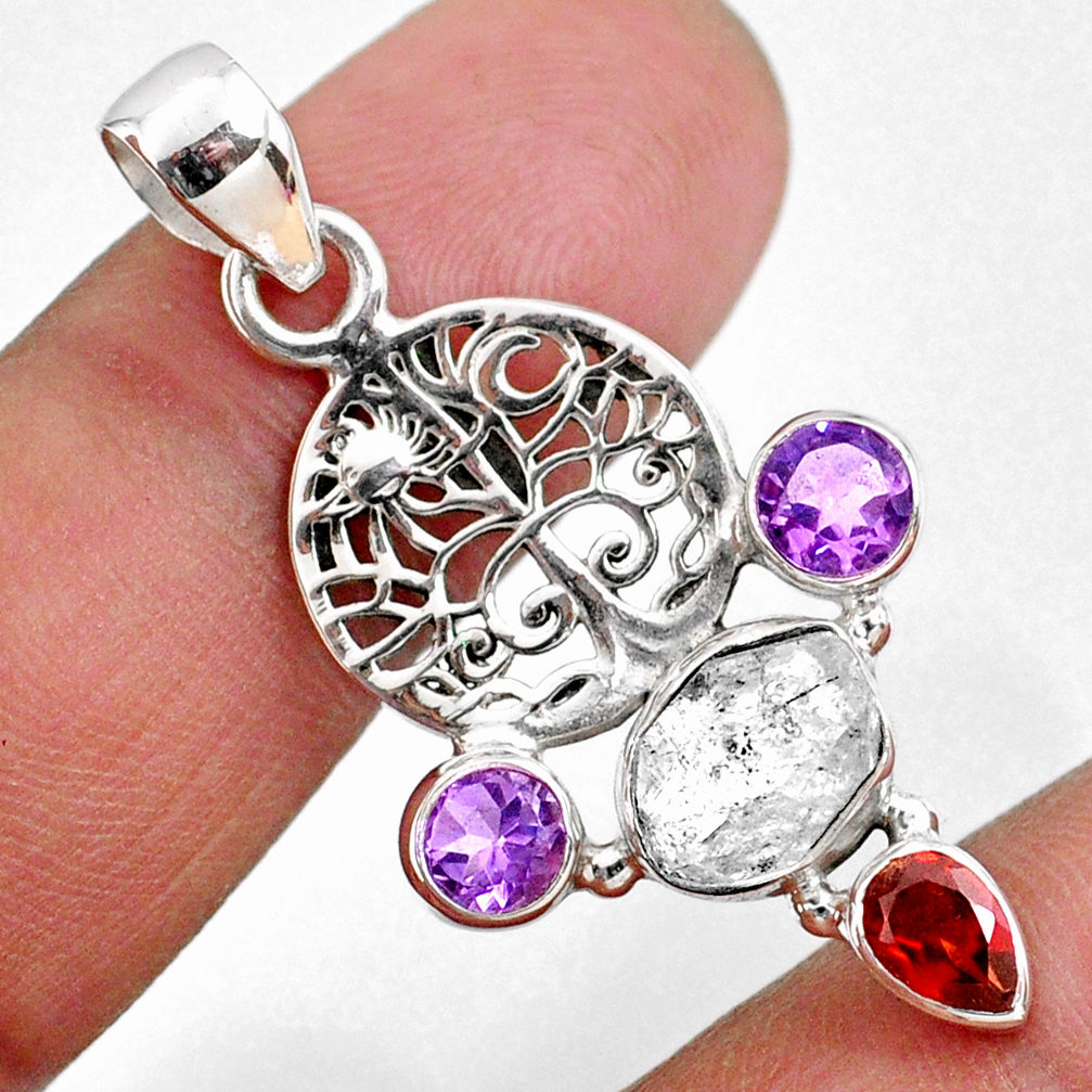 9.61cts natural white herkimer diamond amethyst garnet 925 silver pendant r61310