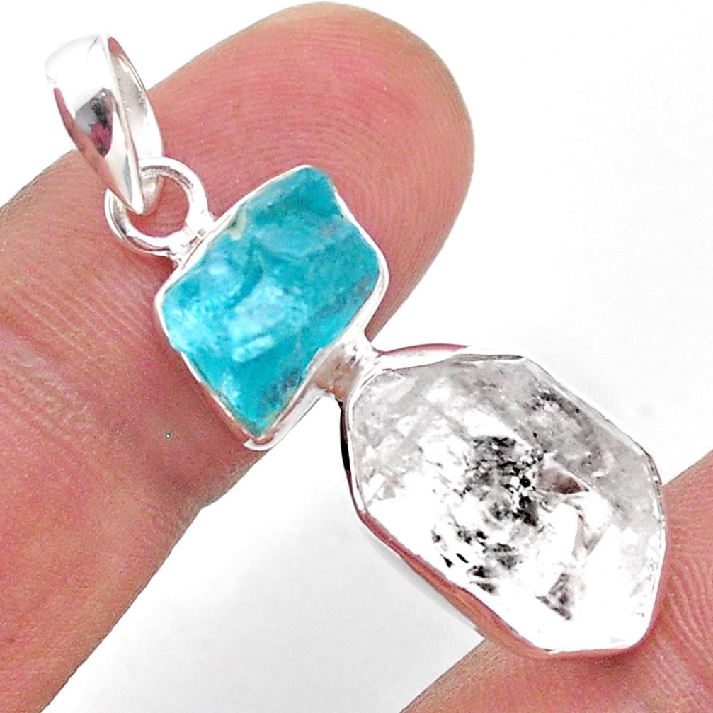 12.10cts natural white herkimer diamond apatite raw 925 silver pendant t49213