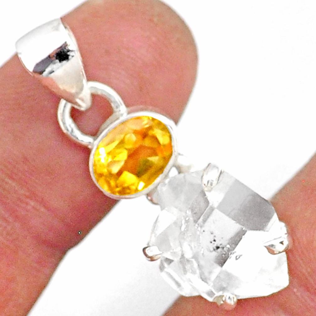 11.08cts natural white herkimer diamond citrine 925 silver pendant r87761