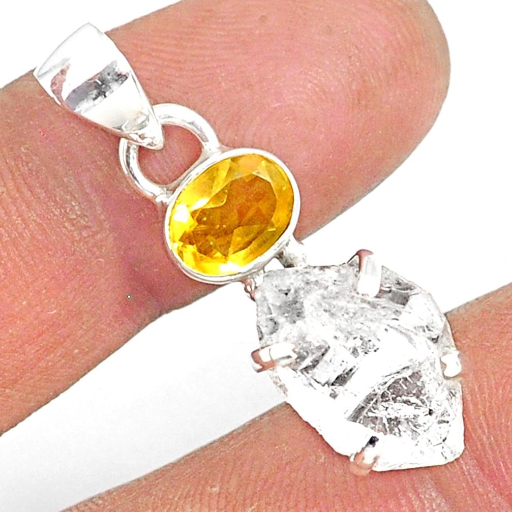 11.08cts natural white herkimer diamond citrine 925 silver pendant r87763