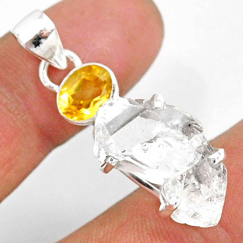 15.36cts natural white herkimer diamond citrine 925 silver pendant r87784