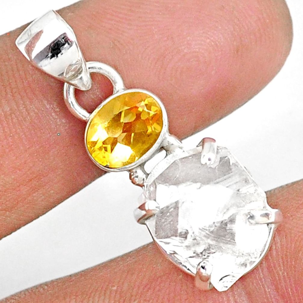 12.71cts natural white herkimer diamond citrine 925 silver pendant r87810